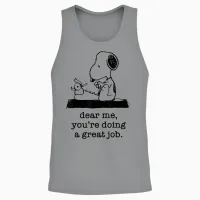 Peanuts - Snoopy Typewriter Dear Me You're Doing a Great Job T-Shirt, White Unisex Tank Top in Sport Grey - 2
