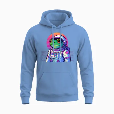 Retro Frog Astronaut Unisex Hoodie - Carolina Blue