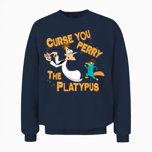 Disney Phineas and Ferb Curse You T-Shirt Small Unisex Sweatshirt in Navy