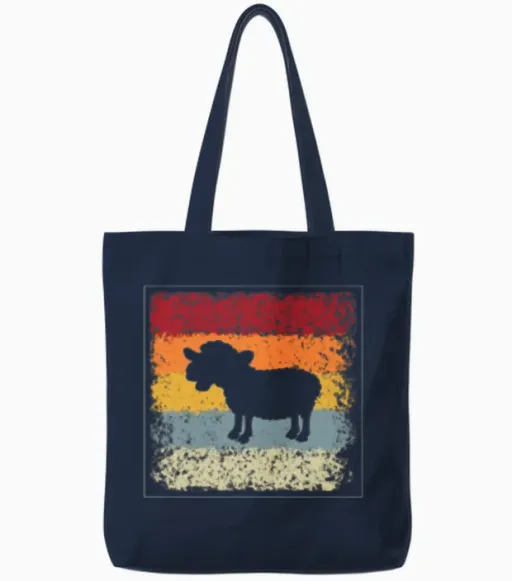 Sheep Retro Tote Bags in Navy
