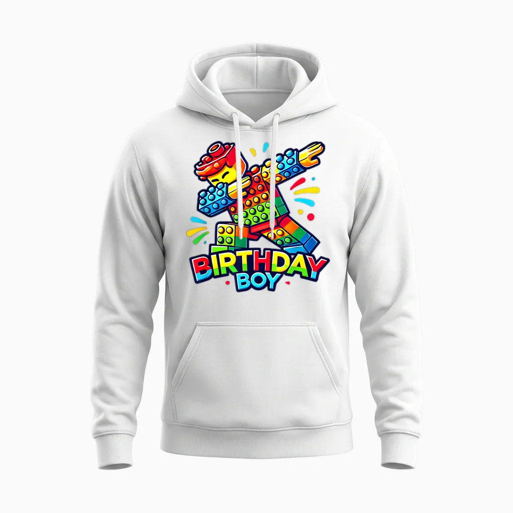 Boys Birthday Bricks Dabbing Master Builder Unisex Hoodie in White