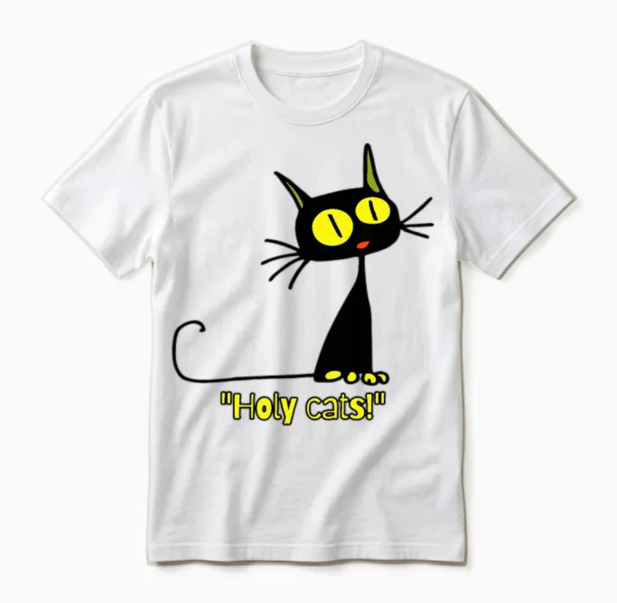 Holy Cats Vintage Cartoon Cat Unisex T-Shirt in White