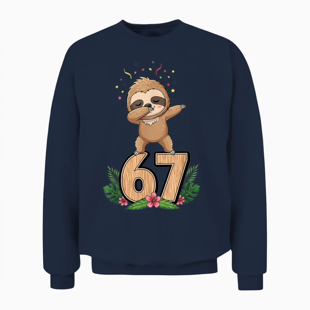 Six Seven Meme Dabbing Baby Faultier 67 Lustiges Gen Z Alpha Unisex Sweatshirt in Navy