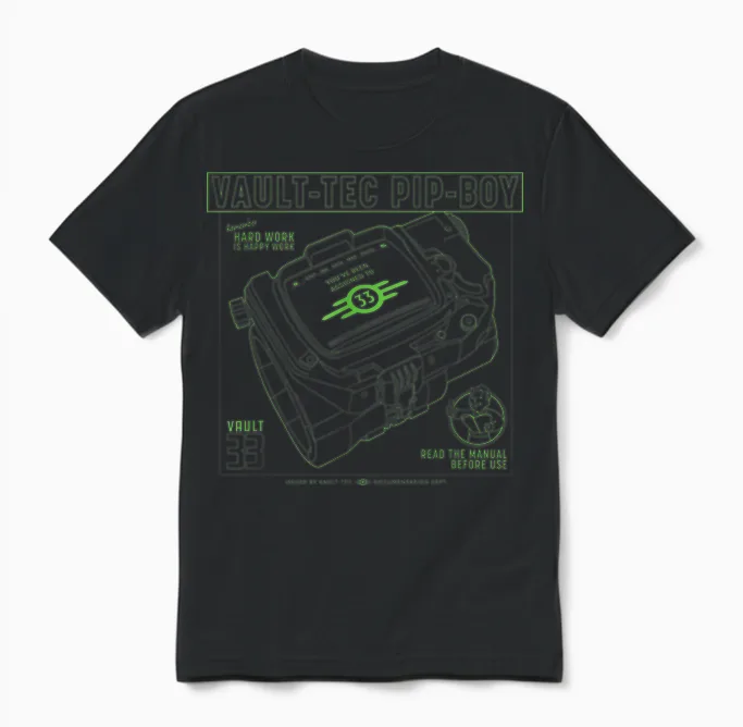 Fallout - Vault-Tec Pip-Boy T-Shirt, Black Unisex T-Shirt in Black