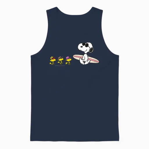 Peanuts - Snoopy Woodstock Surfboard Unisex Tank Top in Navy