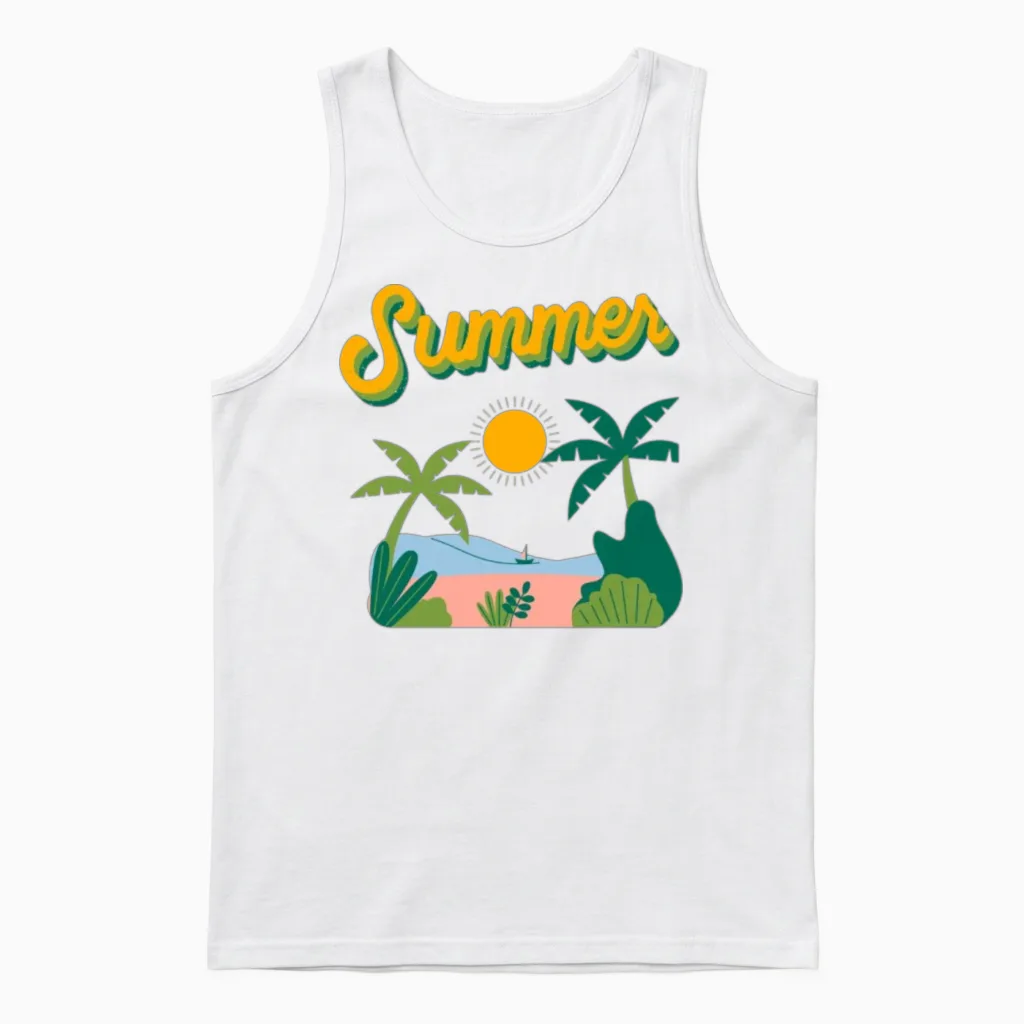 Retro Summer Vibes & Beach Unisex Tank Top - White