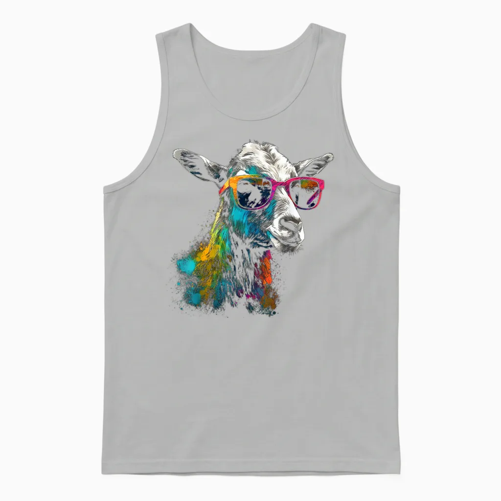 Ziegenliebhaber Kunstwerk Sonnenbrille | Bunte Tiermotiv Ziege Unisex Tank Top in Ash