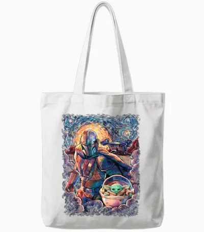 Star Wars the Mandalorian & the Child Starry Night Style Tote Bags - White