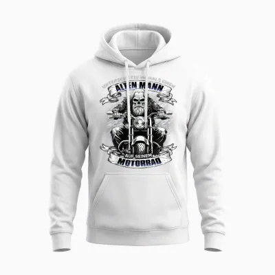 Unterschätze Niemals Einen Alten Mann Auf Seinem Motorrad Unisex Hoodie - White