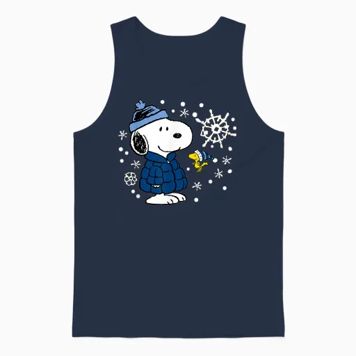 Peanuts - Snoopy Woodstock Cozy Winter Snowflakes Unisex Tank Top in Navy
