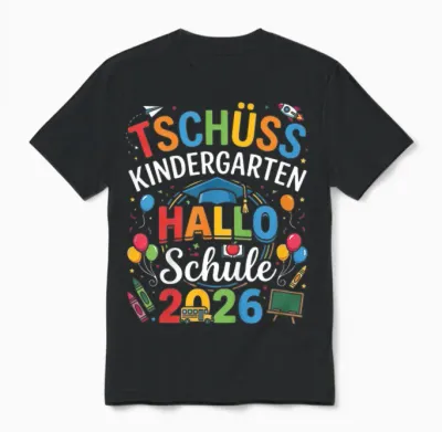 Tschüss Kindergarten Hallo Schule 2026 Lustig Kita Abgänger Unisex T-Shirt - Black