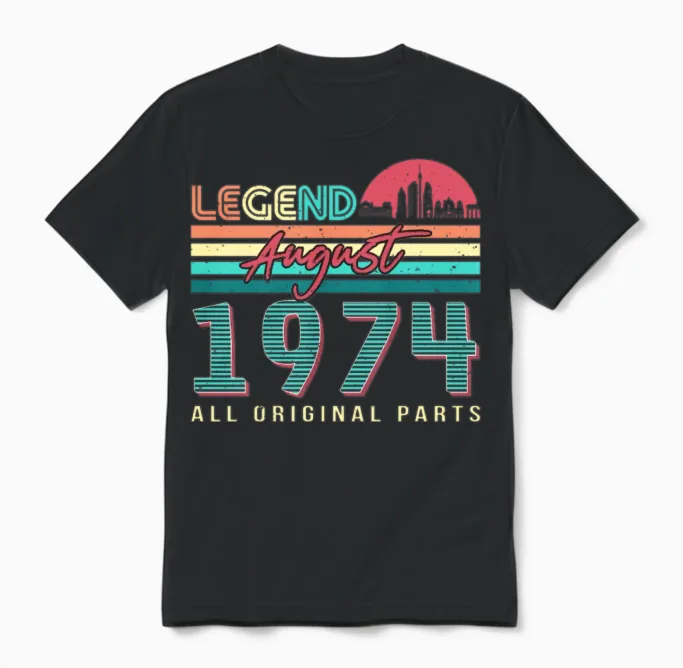 Vintage 1974 August Unisex T-Shirt in Black