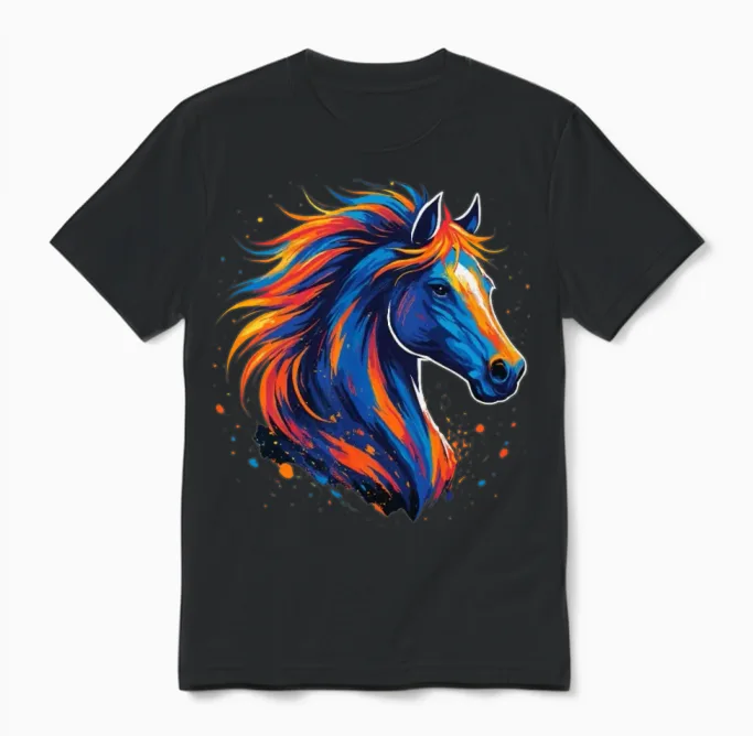 Colorful Artistic Horse Lovers Unisex T-Shirt in Black