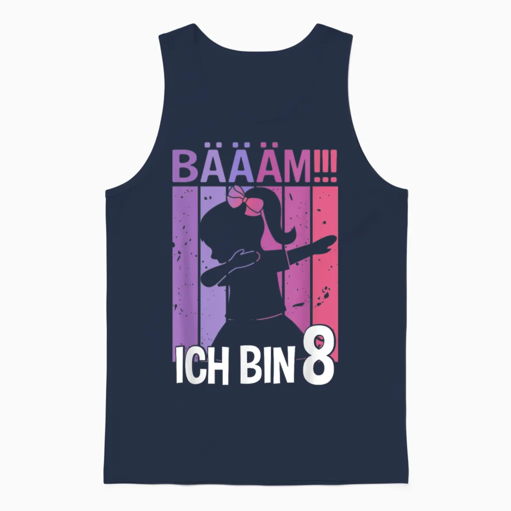 Girls' T-Shirt with German Text "tanzen Bääm Ich Bin 8 Jahre Dab" [german Unisex Tank Top in Navy