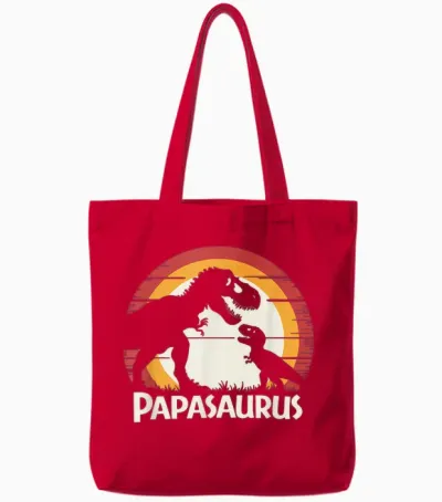 Papa Dinosaur Tyrannosaurus Rex Men's Papasaurus Tote Bags - Red