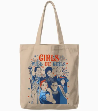 Girl Will Be Girls Patriotic American Womens 4th of July Usa Tote Bags - Natural