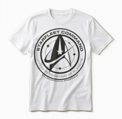Star Trek Discovery Starfleet T-Shirt Command Pin, Grey, S Unisex T-Shirt - White