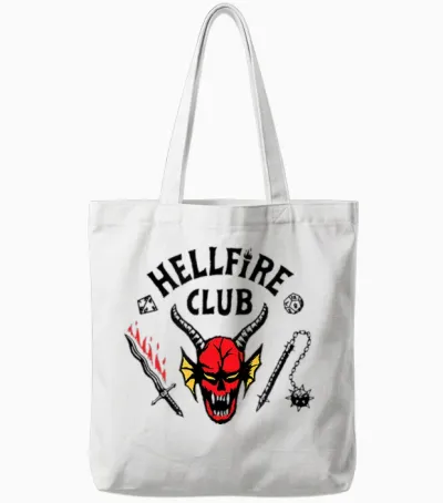 Stranger Things Hellfire Club T-Shirt, Grey, S Tote Bags - White