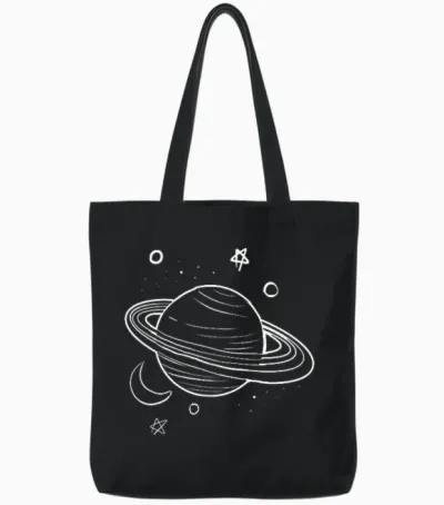 Saturn Drawing Astronomy Galaxy Planet Man Woman Gift T-Shirt, Black, S Tote Bags - Black