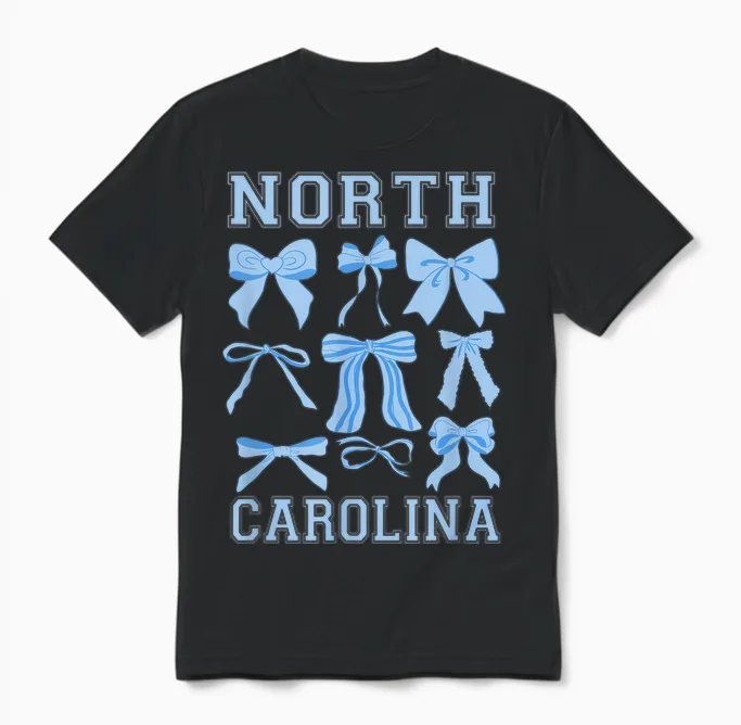 North Carolina Blue Coquette Bow Varsity Women Toddler Girls Unisex T-Shirt in Black