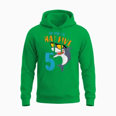 Children's Birthday Shirt 5 Years Gib Mir Hai Five Boy 5th Birthday T-Shirt, Black Unisex Hoodie - Irish Green