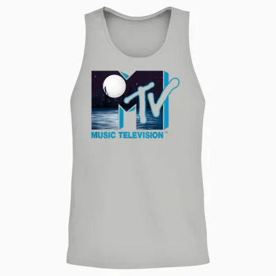 Mademark X Mtv - the Official Original Mtv Logo with Full Moon Above the City Unisex Tank Top - Ash