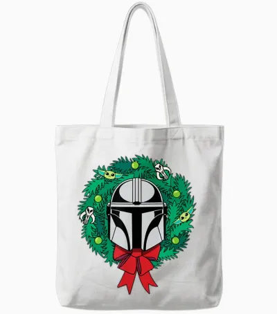 Amazon Essentials the Mandalorian Helmet Holiday Christmas Wreath Tote Bags - White