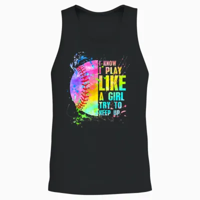 I Know I Play Like a Girl Try to Keep Up Softball Unisex Tank Top - Black