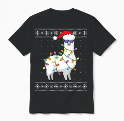Alpaca Christmas Tree Funny Ugly Christmas Unisex T-Shirt - Black