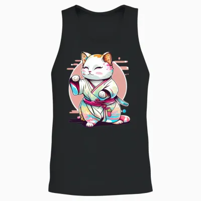 Cat Kimono Unisex Tank Top - Black