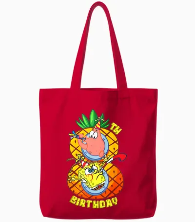 Mademark X Spongebob Squarepants - Spongebob Patrick 8th Birthday Pineapple Eighth Birthday Boy Tote Bags - Red