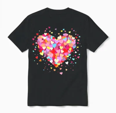 Heart Design Colourful Confetti Hearts Valentine's Day T-Shirt, Black Unisex T-Shirt - Black