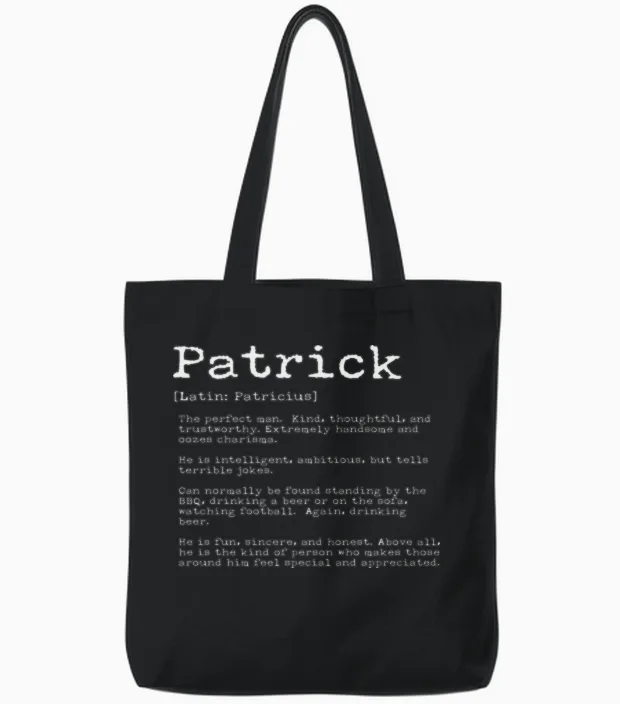 Funny Patrick Names Definition Funny Patrick Tote Bags in Black