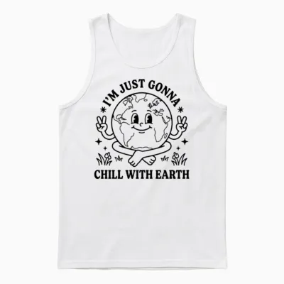 Chill with Earth Retro Unisex Tank Top - White