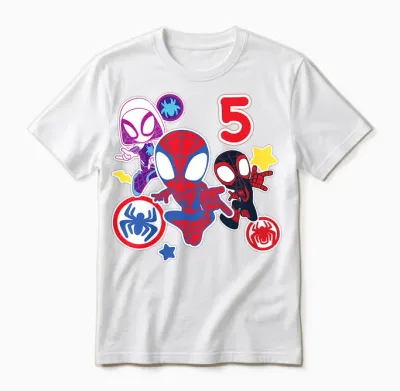 Kids Marvel Spidey and His Amazing Friends 5 Year Old Birthday T-Shirt, Black Unisex T-Shirt - White