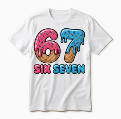 Ice Cream Drip 67 Meme Six Seven Funny Gen Alpha Slang Unisex T-Shirt - White