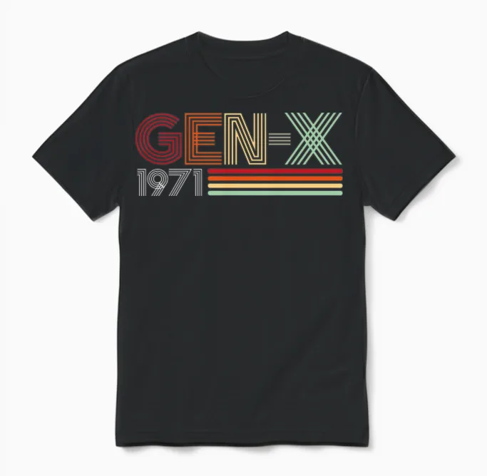 Gen X 1971 Retro Generation Xer Vintage Text Style T-Shirt Haut De Gamme Unisex T-Shirt in Black