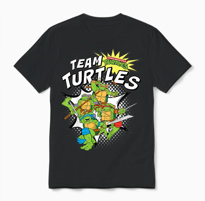 Children's Tmnt Team Turtles Leo Raph Donnie and Mikey Kids T-Shirt, Blue, 2 Unisex T-Shirt in Black
