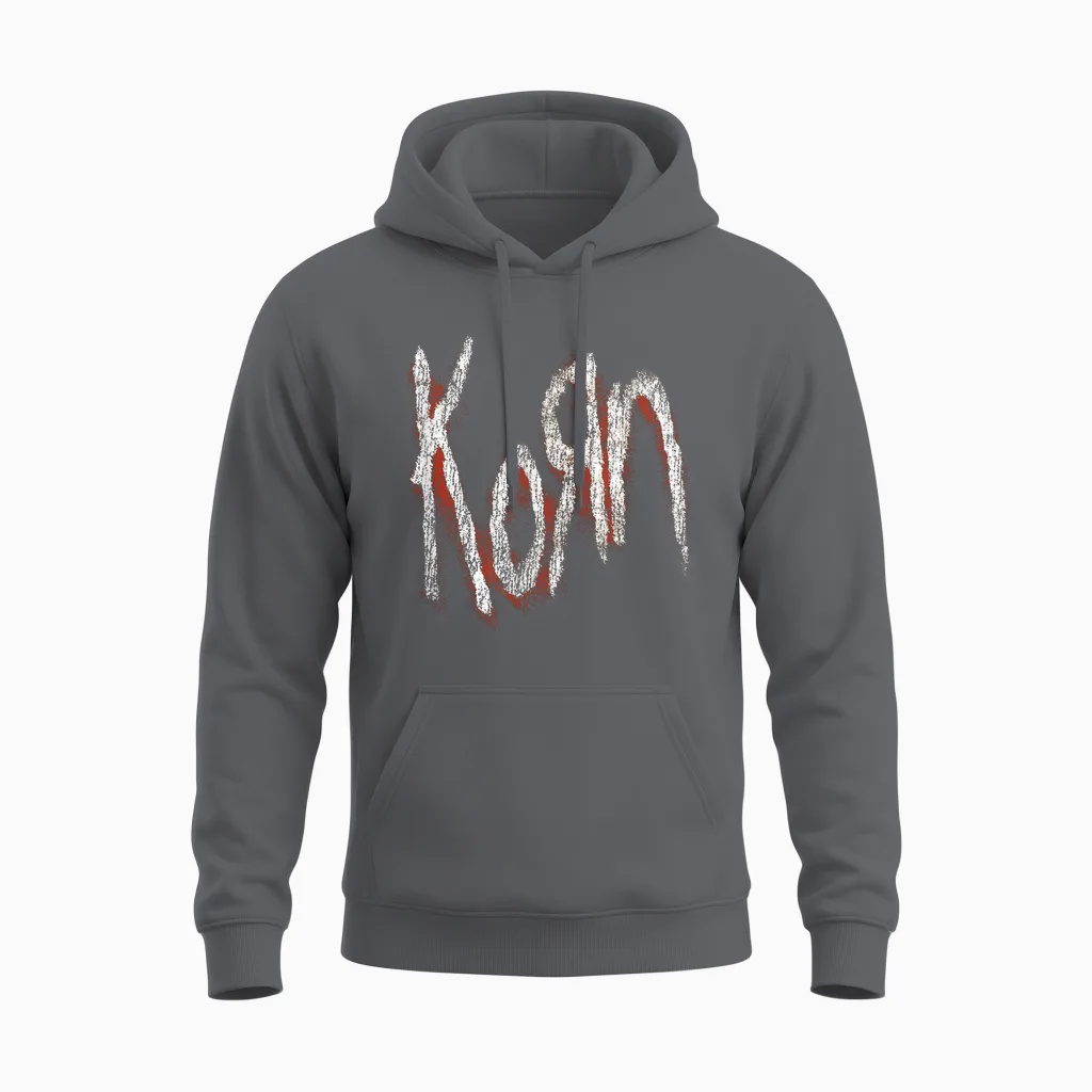 Logo Korn Red Unisex Hoodie in Charcoal