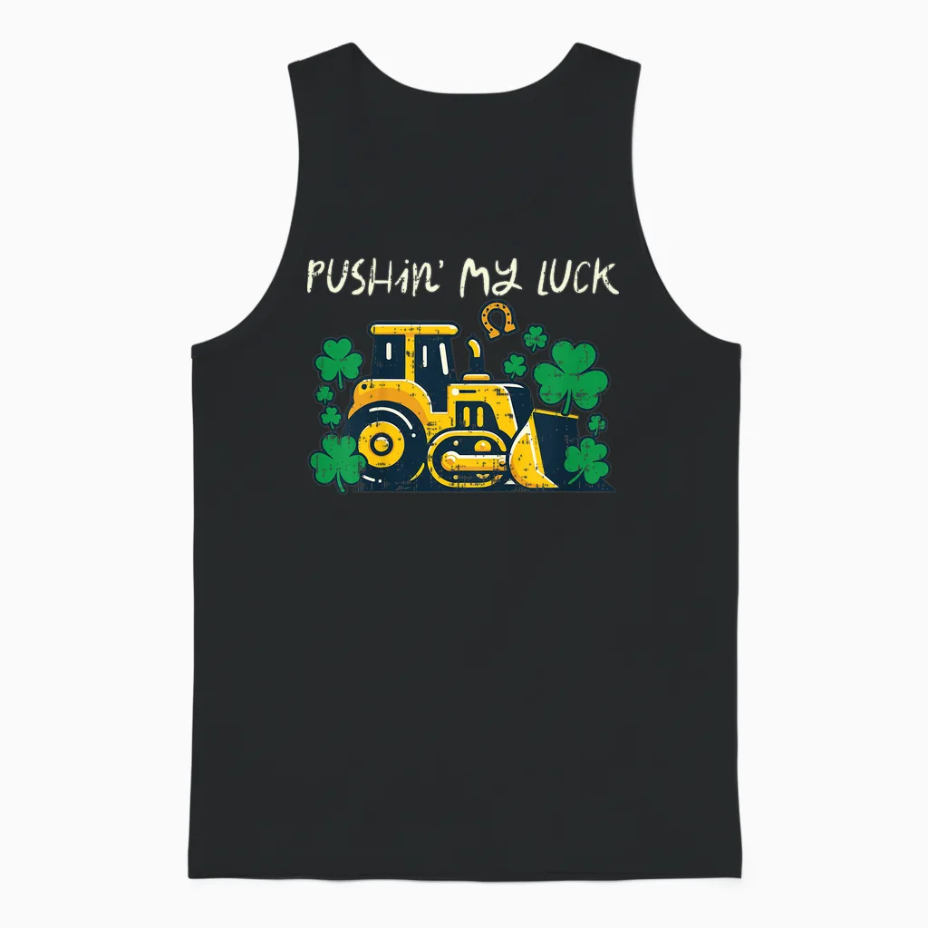 Kids St Patricks Day Bulldozer Saint Paddys Construction Boys Kid Unisex Tank Top in Black