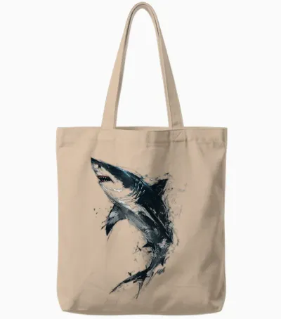 Shark Painting Art Abstract Animal Drawing Graphic Shark T-Shirt, White Tote Bags - Natural