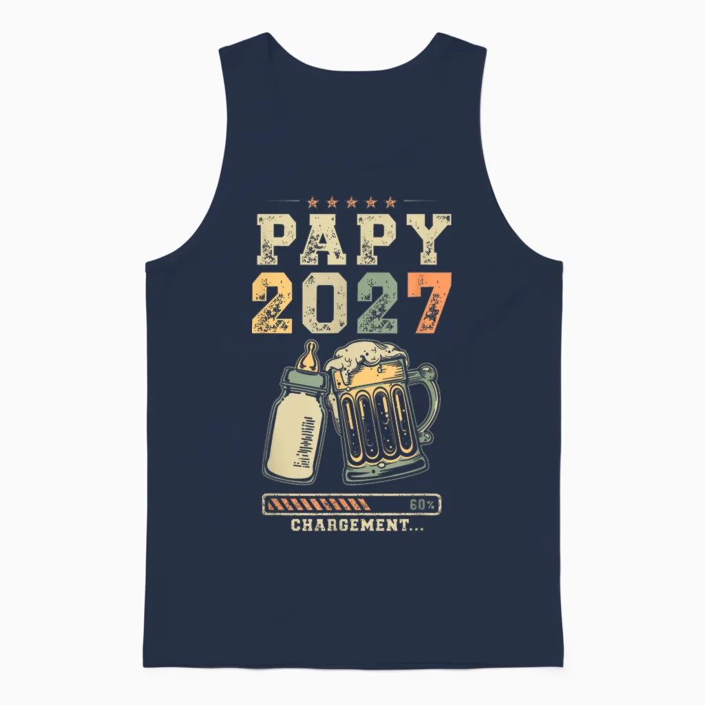 Papy 2027 Chargement Futur Grand PÚre Annonce Bébé Unisex Tank Top in Navy