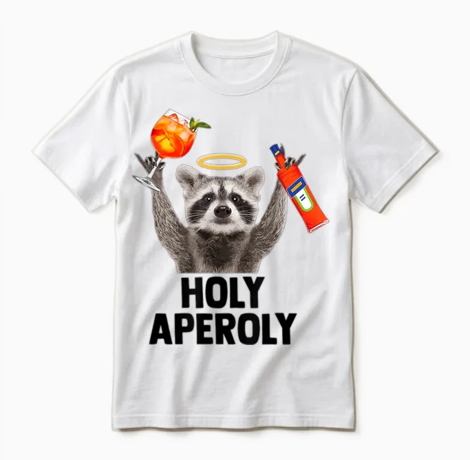 Holy Aperoly X Raccoon Meme Racoon X Aperoli Pedro Spritz T-Shirt, White Unisex T-Shirt in White