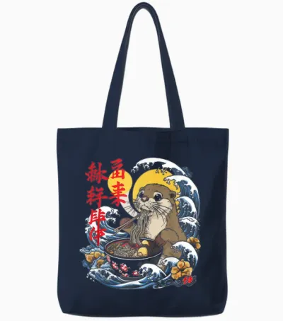 Otter Ramen T-Shirt Kawaii Manga Anime Ramen Noodles Y2k Retro T-Shirt, Black, S Tote Bags - Navy