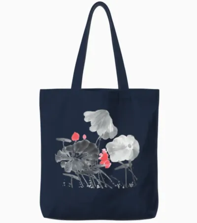 Ink Lotus Tote Bags - Navy