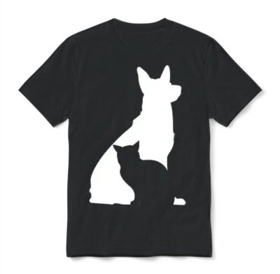 Dog and Cat Silhouette Dog Lover Cat Lover Dog Own Unisex T-Shirt - Black