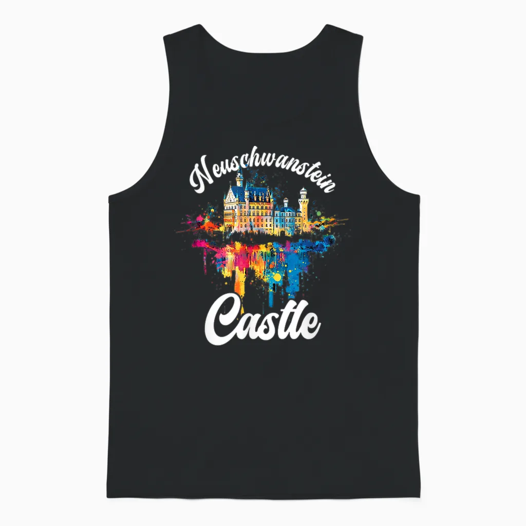 Schloss Neuschwanstein Bunt Künstlerisch Märchenschloss Unisex Tank Top in Black