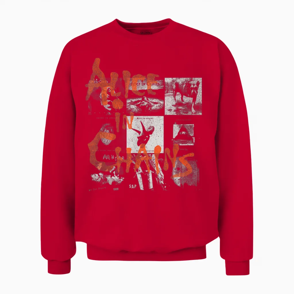 Alice in Chains Album Grid T-Shirt, Black, S Unisex Sweatshirt in Red