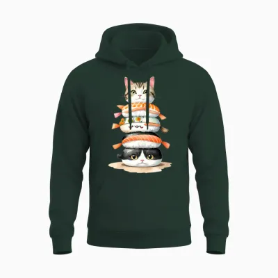 Kawaii Sushi Cats Unisex Hoodie - Forest