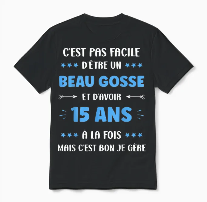 Funny 15 Years Old Boy Birthday 15 Years T-Shirt, Black, S Unisex T-Shirt in Black